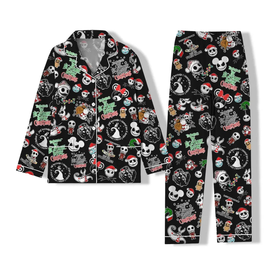 Nightmare Before Christmas Pajamas Set, Women Pajama Pants, Jack And Sally Pajama, Long Sleeve Pajama, Pajamas Family, Holiday Pajamas