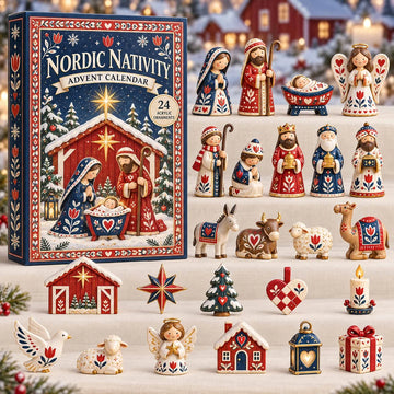 Nordic Nativity Advent Calendar 2026 - 24-Day Countdown, Acrylic Charms