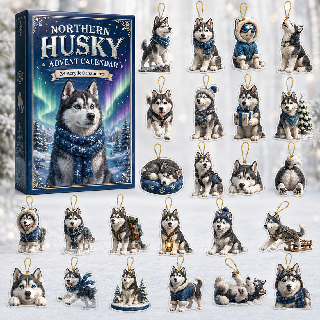 Northern Husky Advent Calendar 2026 24 Day Festive Countdown Acrylic Charms Blind Box Gift For Husky Lovers