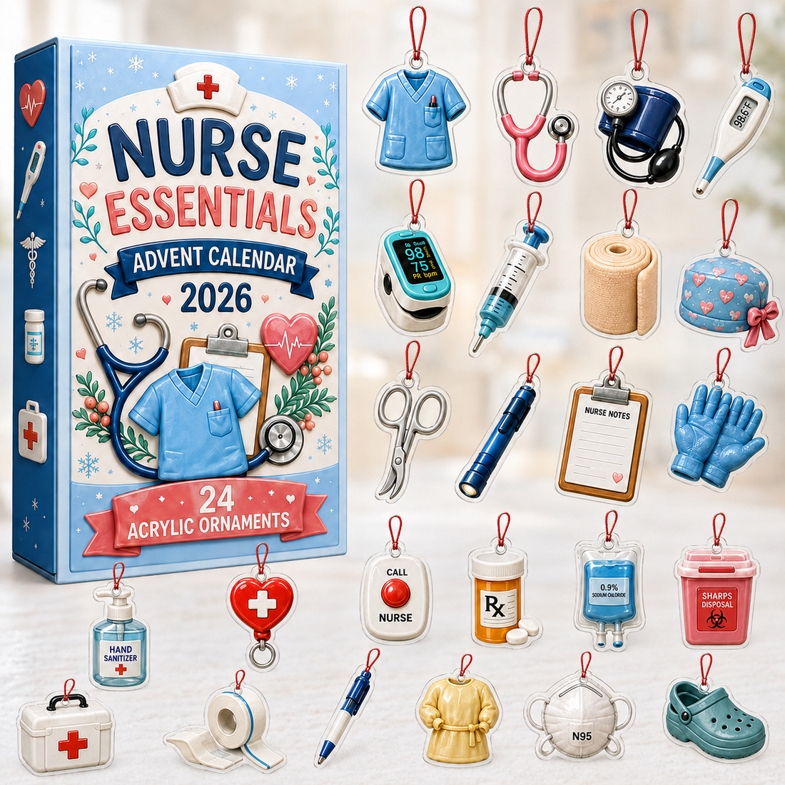 Nurse Essentials Advent Calendar 2026 24 Day Festive Countdown Acrylic Charms Blind Box Gift For Nurses