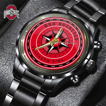 Oh.io State Buckeyes Football Black Stainless Steel Watch