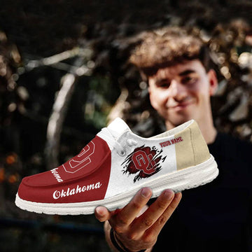 Oklahoma Sooners Hey Dude Shoes, NCAA Shoes, White Hey Dudes - Ingenious Gifts Your Whole Family