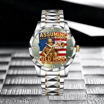 Old Man Veteran Customized Watch - Personalized Name - Funny Patriotic Gift For Veterans