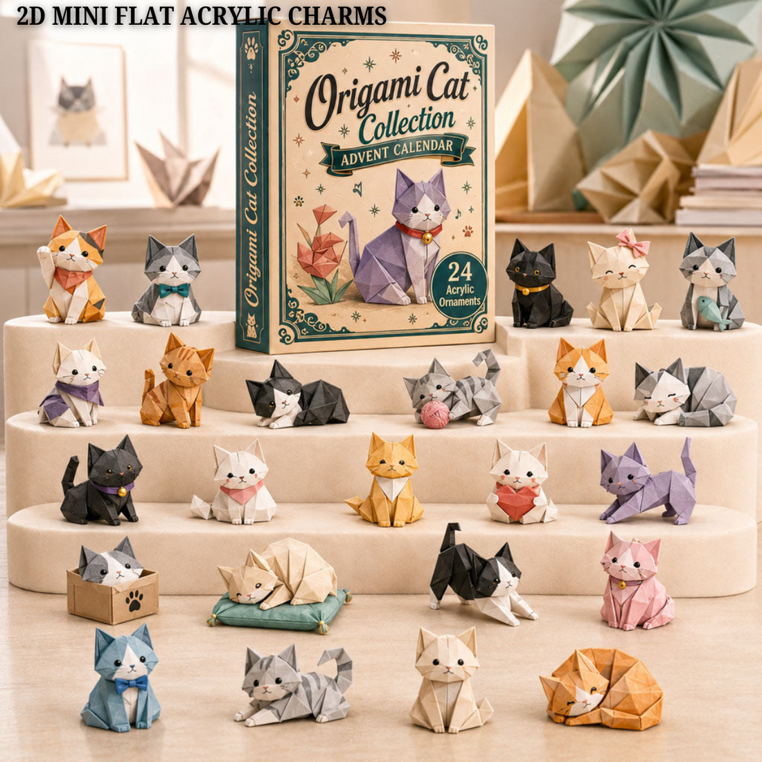 Origami Cat Collection Advent Calendar 2026 24 Day Festive Countdown Acrylic Charms Blind Box Gift For Origami Lovers
