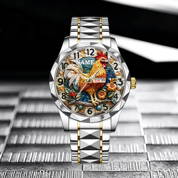 Painted Rooster Design Dial - Personalized Name Watch