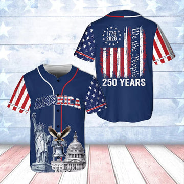 Patriotic 250 Years Baseball Jersey, USA Flag We The People Shirt, 1776-2026 Independence Day Apparel 685211-4