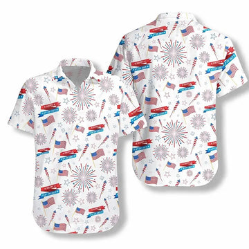 Patriotic 4th of July Firework Hawaiian Shirt, USA Flag Aloha Summer Top