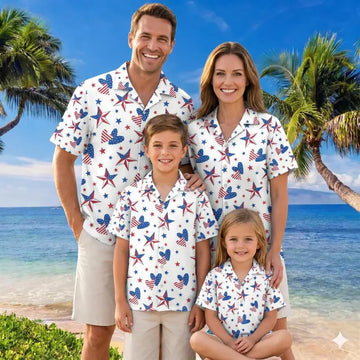 Patriotic 4th of July Hawaiian Shirt, Stars Hearts Aloha Top