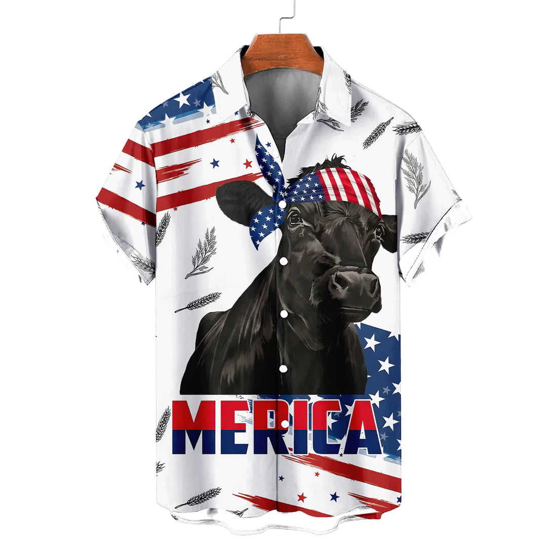 Patriotic Black Angus Hawaiian Shirt – Merica American Flag Cattle Aloha Button Down 4th of July Cow Farmer Gift Men Women