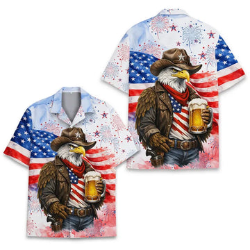 Patriotic Hawaiian Shirt Men Women Youth, 4th of July Button-Down Shirt, Short Sleeve , American Flag Shirt, Independence Day Outfits