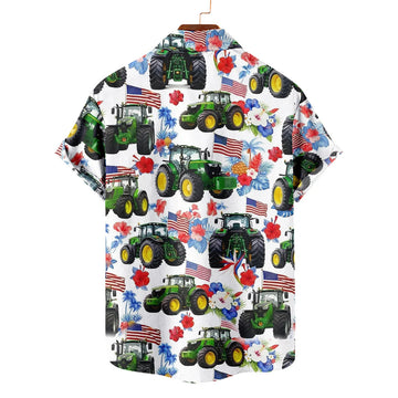 Patriotic Tractor Hawaiian Shirt – American Flag Green Farm Tractor Tropical Aloha 4th of July Farmer Gift Men Women-3