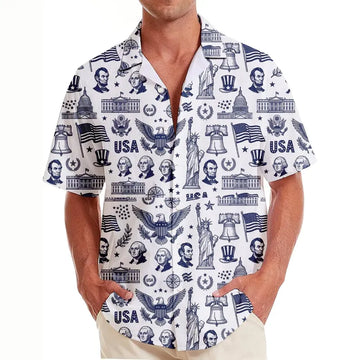 Patriotic USA Hawaiian Shirt America 250 Years Independence Day 1776 2026 Freedom Anniversary Fourth of July Button Up Gift