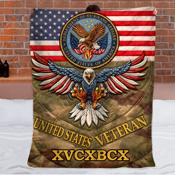 Patriotic Eagle & Flag Customized Veteran Blanket - Personalized Name - Gift For Veterans, Soldiers0001