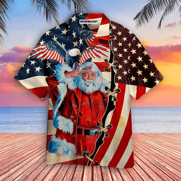 Patriotism America Eagle Flag Christmas Santa Claus Aloha Hawaiian Shirts For Men Women, 4th Of July Gift For Summer, Friend, Family, Independence Day