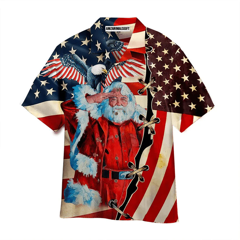 Patriotism America Eagle Flag Christmas Santa Claus Aloha Hawaiian Shirts For Men Women, 4th Of July Gift For Summer, Friend, Family, Independence Day