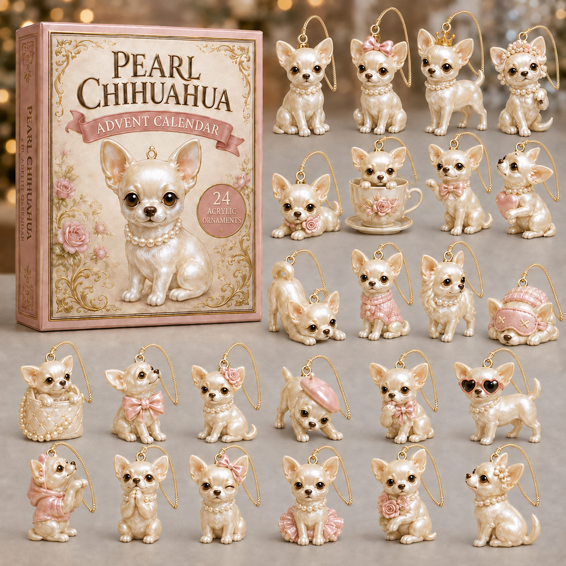 Pearl Chihuahua Dog Advent Calendar 2026 24 Day Festive Countdown Acrylic Charms Blind Box Gift For Dog Lovers
