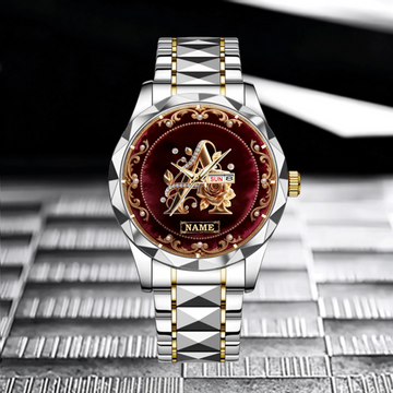 Pearl & Rose Monogram Customized Watch - Personalized Initial And Name - Elegant gift