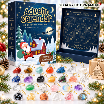 Personalized 2D Gemstone Advent Calendar 2026 24 Natural Stone Christmas 2D Acrylic Charm With Hanging Loops Crystal Countdown Gift Box Holiday Gift For Kids Adults