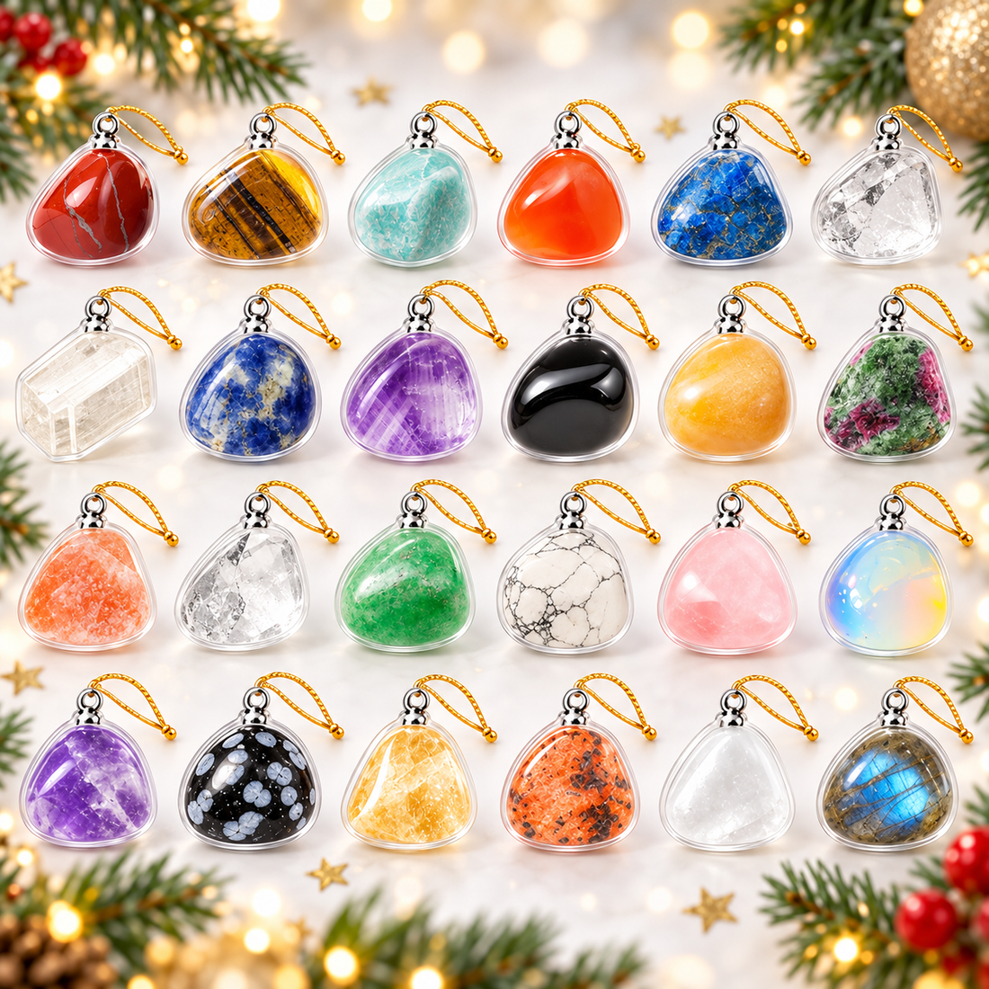 Personalized 2D Gemstone Advent Calendar 2026 24 Natural Stone Christmas 2D Acrylic Charm With Hanging Loops Crystal Countdown Gift Box Holiday Gift For Kids Adults