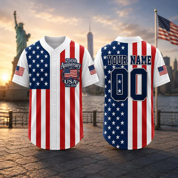 Personalized Ameica 250 Jersey, 4th of July Baseball Shirt, USA Patriotic Jersey, Custom Name Number Independence Day Outfit-1
