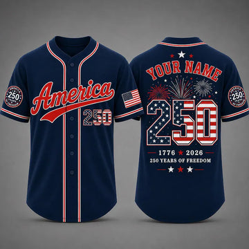 Personalized America 250 Baseball Jersey, Custom Name Number Shirt, 250 Years of Freedom, Patriotic USA Gift, Independence Day Apparel