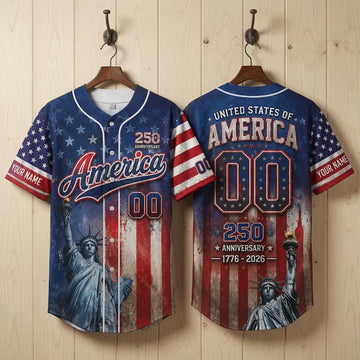 Personalized America 250th Anniversary Baseball Jersey, Patriotic Custom Shirt, Vintage American History Gift, USA 1776 2026 Top