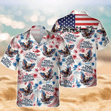 Personalized America 250th Anniversary Hawaiian Shirt, USA 250 Years Independence Apparel, 1776–2026 America Anniversary, Patriotic Freedom
