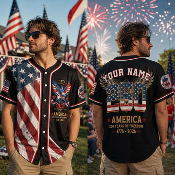 Personalized America 250th Anniversary Jersey, Custom Name 4th July Baseball Shirt, USA Patriotic Jersey, Adult Kids Independence Day Outfit-1