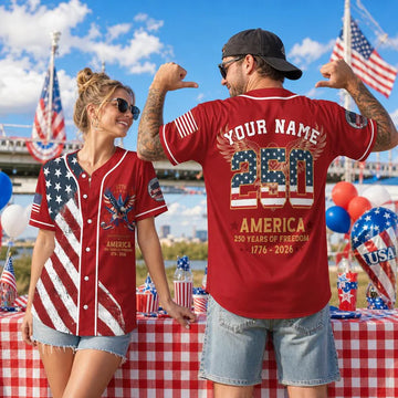Personalized America 250th Anniversary Jersey, Custom Name 4th July Baseball Shirt, USA Patriotic Jersey, Adult Kids Independence Day Outfit-2