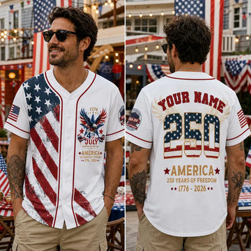 Personalized America 250th Anniversary Jersey, Custom Name 4th July Baseball Shirt, USA Patriotic Jersey, Adult Kids Independence Day Outfit-3