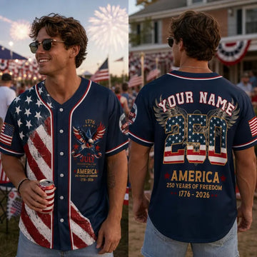 Personalized America 250th Anniversary Jersey, Custom Name Baseball Shirt, USA Patriotic Family Jersey, 4th Of July Independence Day Outfit