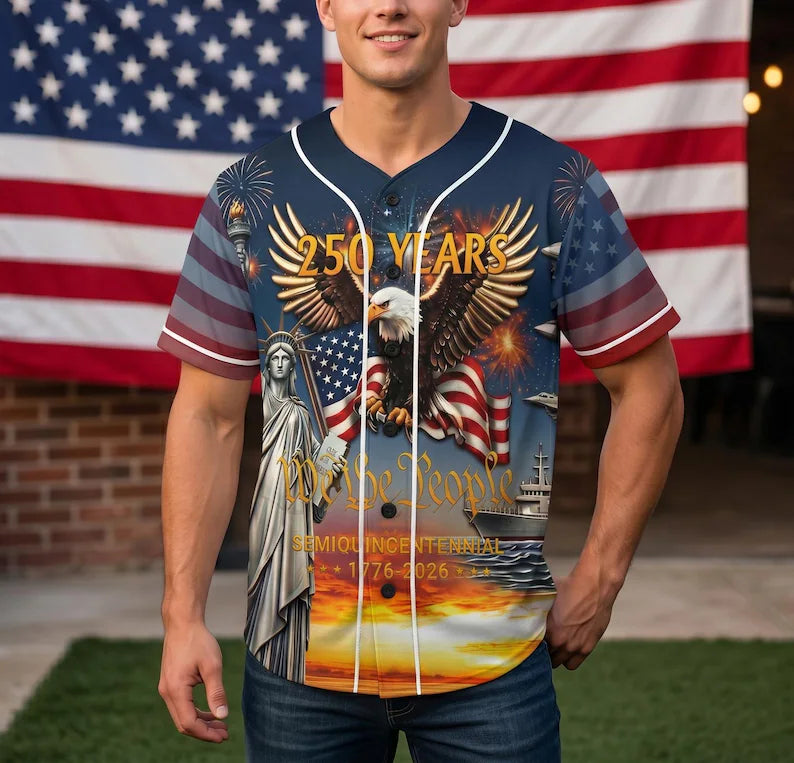 Personalized America Patriotic 250th Anniversary Baseball Jersey Shirt, Vintage American History Gift for Him
