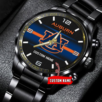 Personalized Auburn Tigers NCAA Black Stainless Steel Watch Gift For Fans