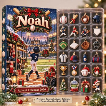 Personalized Baseball Advent Calendar 2026 24 Sports Charms Custom Name Christmas Countdown Gift For Baseball Players