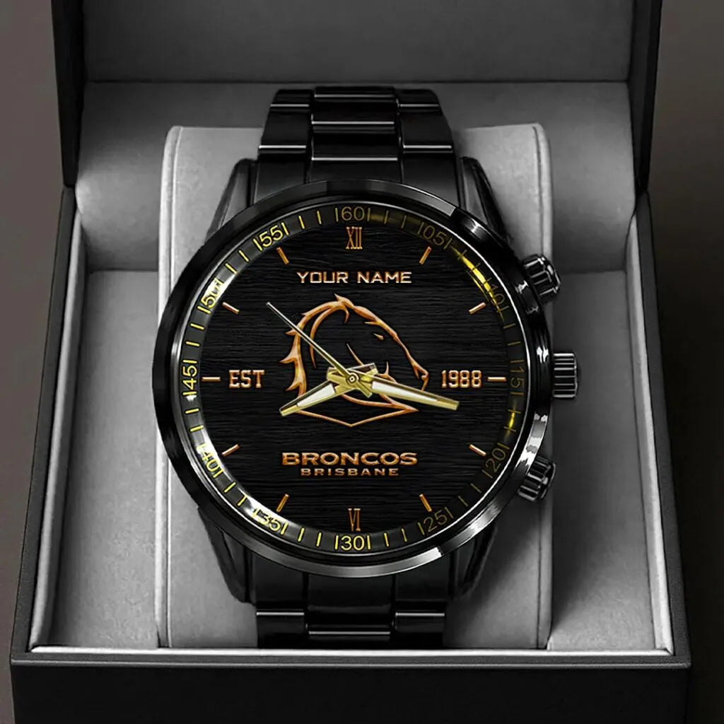 Personalized Brisbane Broncos Black Stainless Steel Watch – HOATT13730