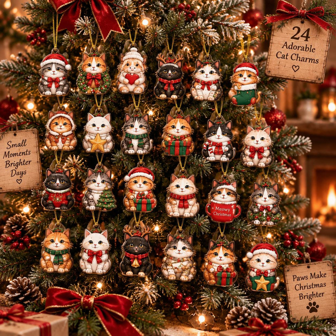 Personalized Cat Advent Calendar Christmas Countdown Box 24 Cute Cat Charms Custom Family Name Holiday Keepsake Cat Lover Gift 2026