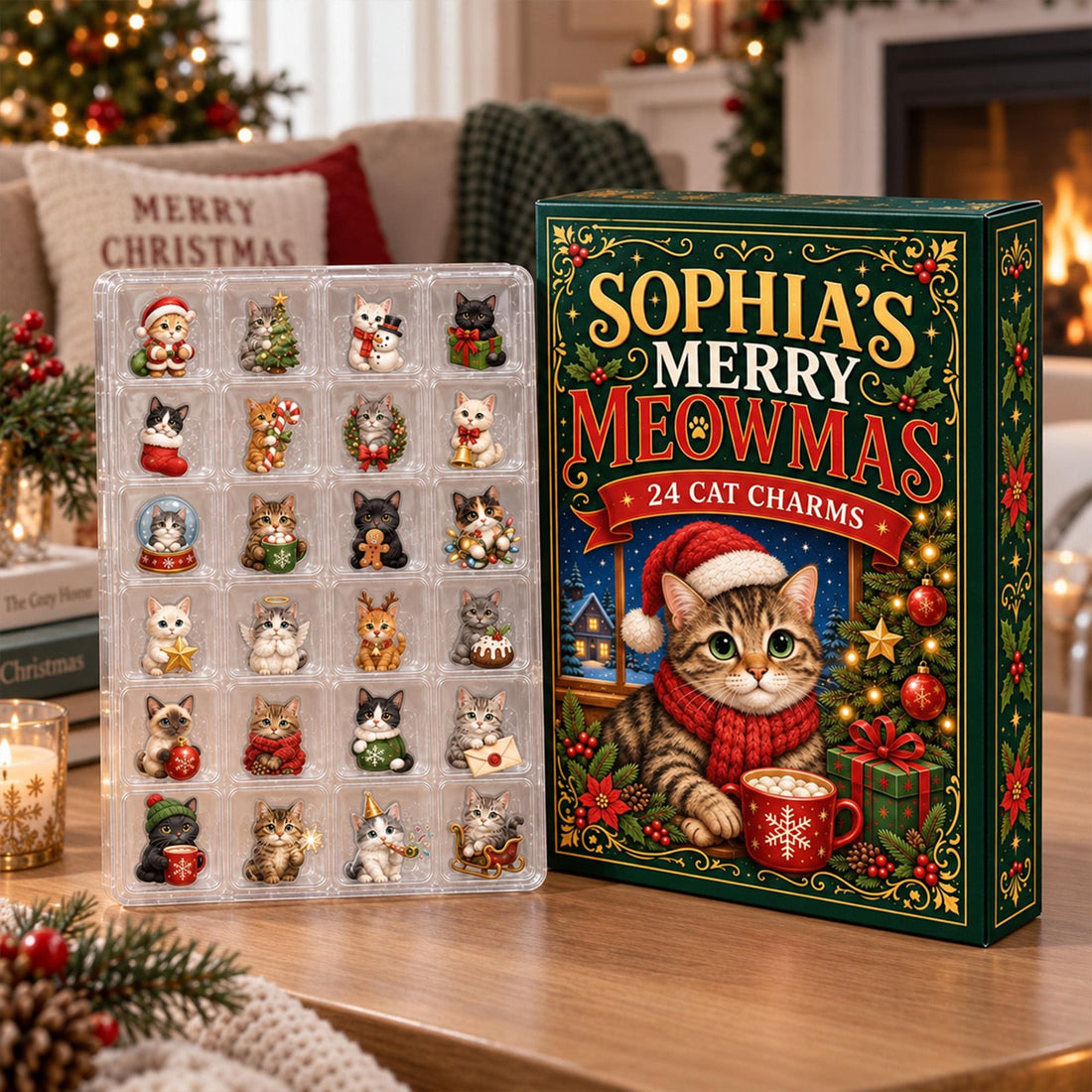 Personalized Cat Christmas Advent Calendar 24 Day Blind Box Charms