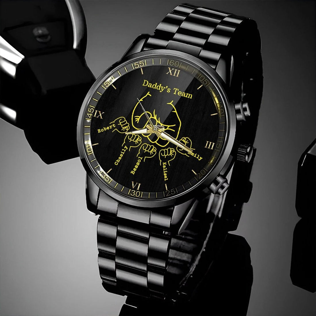 Personalized Custom Watch Gift For Dad From Daughter, Son, Daddy's Team Fist Bump Dad and Kids Watch, Dad Birthday Gift, Father's Day Gift
