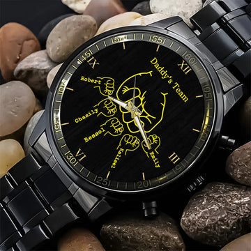 Personalized Custom Watch Gift For Dad From Daughter, Son, Daddy's Team Fist Bump Dad and Kids Watch, Dad Birthday Gift, Father's Day Gift
