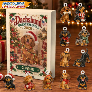 Personalized Dachshund Advent Calendar 24 Acrylic Charms Custom Dog Name Holiday Countdown Wiener Dog Lover Gift