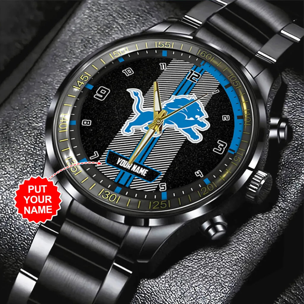 Personalized Detroit Lions Black Stainless Steel Watch – TANTN16013