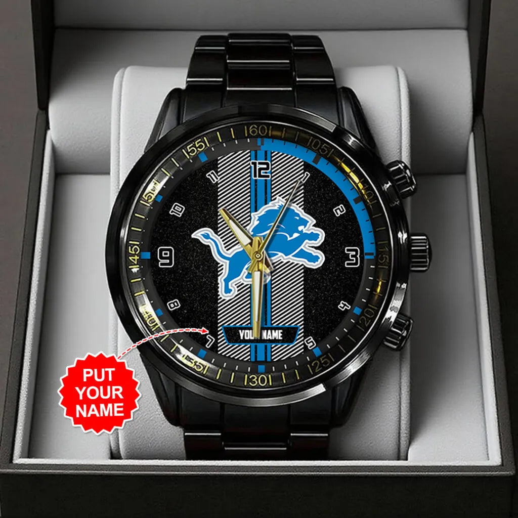 Personalized Detroit Lions Black Stainless Steel Watch – TANTN16013