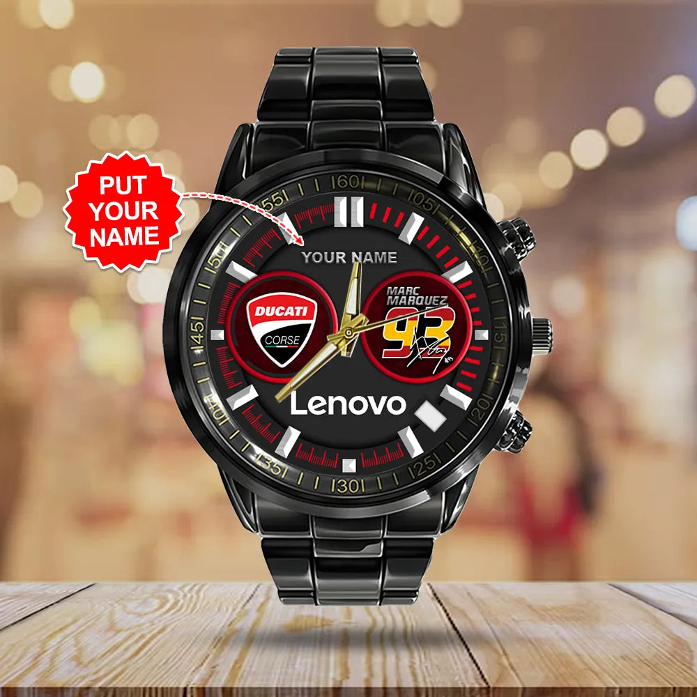 Personalized Ducati Lenovo Team x Marc Márquez Black Stainless Steel Watch – HOATT 9208