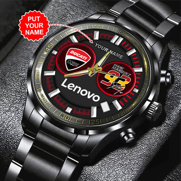 Personalized Ducati Lenovo Team x Marc Márquez Black Stainless Steel Watch – HOATT 9208