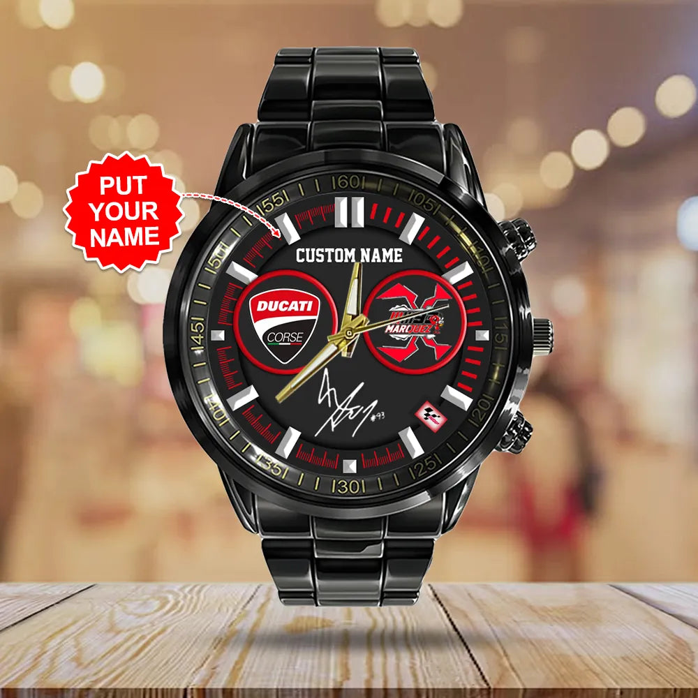 Personalized Ducati Lenovo Team x Marc Márquez Black Stainless Steel Watch – TANTN 11479