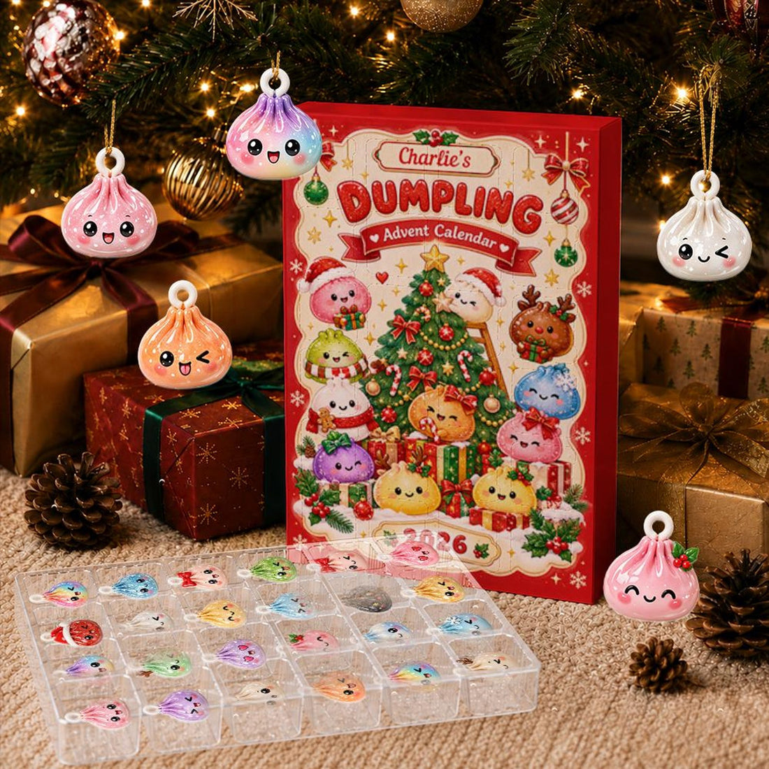 Personalized Dumpling Advent Calendar 24 Acrylic Charms Custom Name 2026 Countdown Asian Food Keepsake