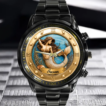 Personalized Elegant Mermaid Watch Custom Name Ocean Fantasy Watch Gift For Mermaid Lovers