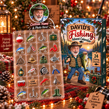Personalized Fishing Advent Calendar Custom Photo Name 24 Acrylic Fishing Charms Christmas Gift For Fisherman