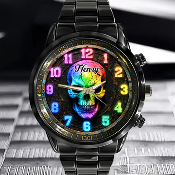 Personalized Glowing Skull Watch Custom Name Gothic Skull Watch Gift For Skull Lovers