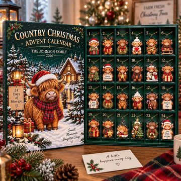Personalized Highland Cow Advent Calendar Christmas Countdown Box 24 Mini Cow Charm Set Custom Family Holiday Keepsake Christmas 2026